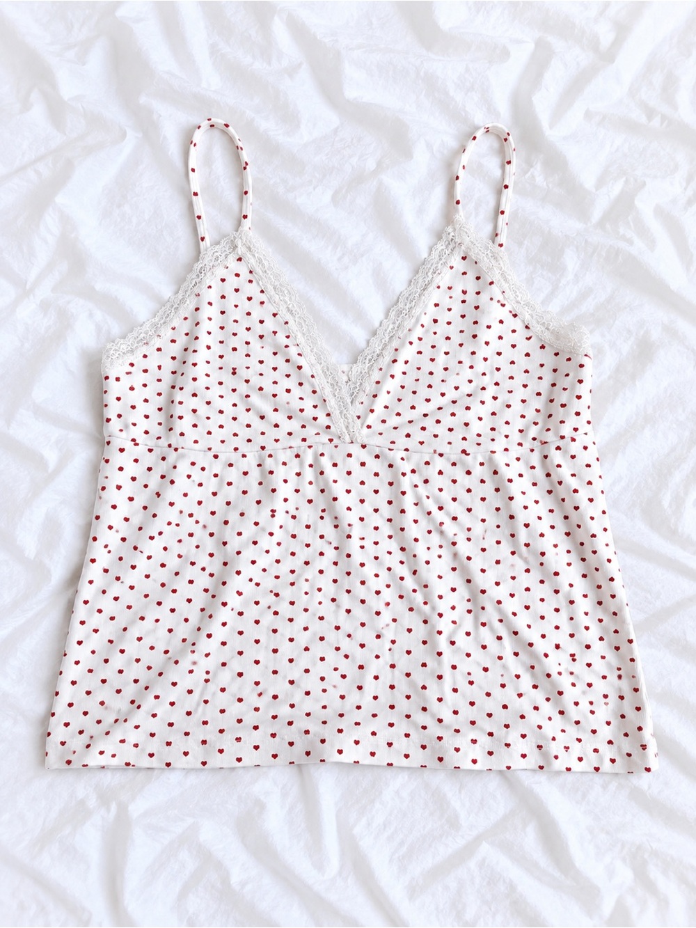 Women’s White Lace-Trim Heart Print Cami